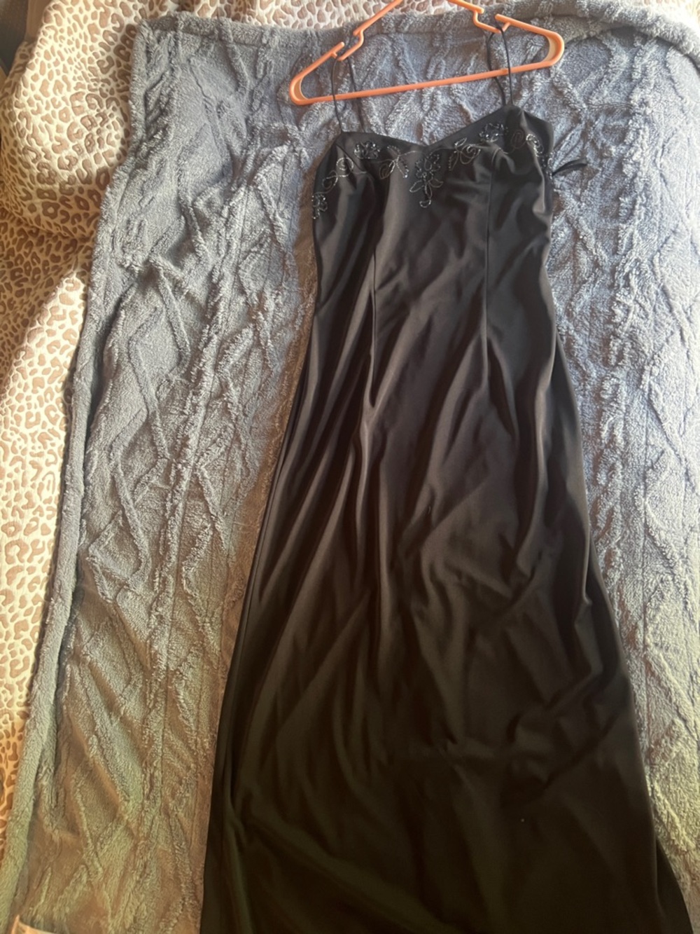 Elegant Black Spaghetti Strap Maxi Dress with Embroidery